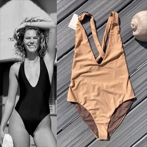 ACACIA - Nova Full Piece V-Neck Swimsuit in Oat - M